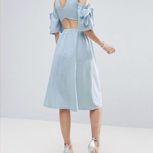 ASOS bow cold shoulder sleeve crepe midi dress